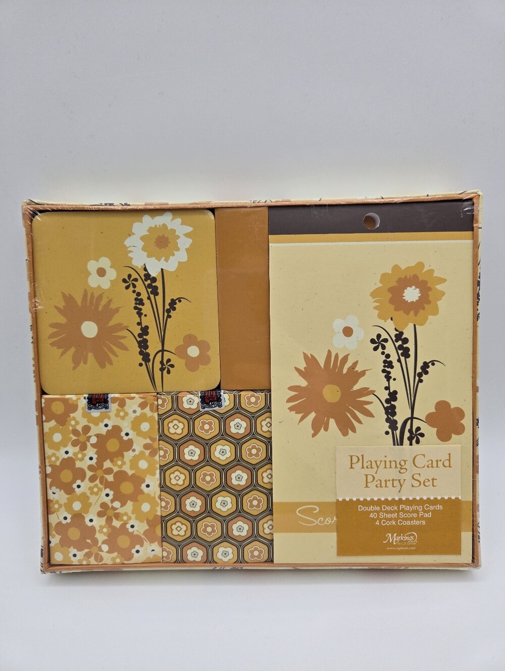 NEW C.R. Gibson Markings Playing Card Part Set Yellow Orange Retro Floral Print